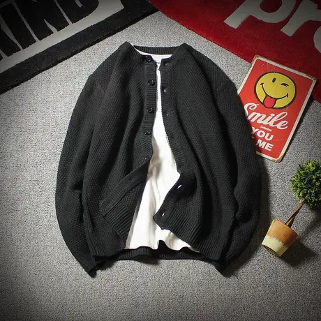 棒球领大码针织衫开衫男款毛衣夹克韩版潮流外穿加厚加肥加大外套图片