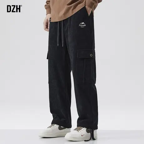 男士加厚灯芯绒裤子男冬季宽松直筒裤休闲长裤2023新款黑色工装裤商品大图