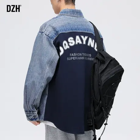 男士休闲牛仔衬衫男长袖衬衣男装轻熟风高级感拼接外套潮牌牛仔衣商品大图