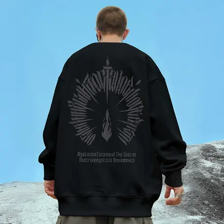 oversize秋冬季宽松加肥加大码圆领加绒加厚美式重磅胖子卫衣男潮商品大图