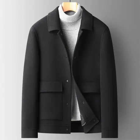 100%羊毛短款风衣双面呢大衣男潮可脱卸羽绒内胆翻领休闲外套秋冬图片