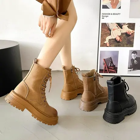 马丁靴女2023新款秋季英伦风短靴女春秋单靴户外工装鞋厚底靴子女图片