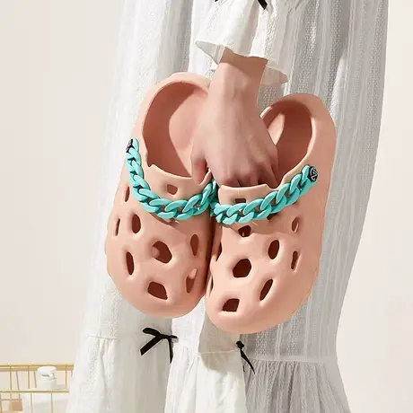 洞洞鞋女夏季ins潮网红外穿时尚链条情侣厚底防滑包头沙滩凉拖鞋商品大图