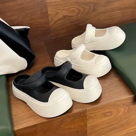 玛丽珍凉鞋女夏季外穿法式大头护士鞋松糕厚底防滑包头两穿凉拖鞋图片