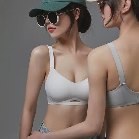 运动风无痕内衣女夏季薄款小胸聚拢无钢圈舒适调整型收副乳文胸罩商品大图