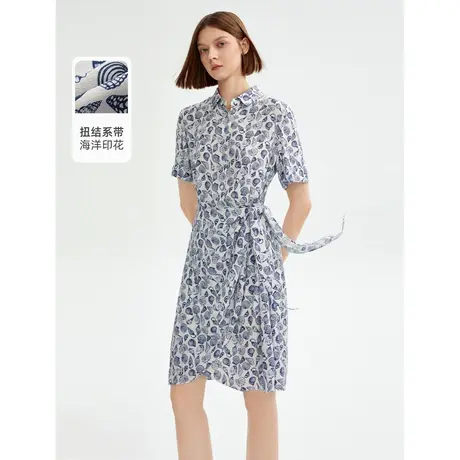 朗姿法式高级感收腰印花连衣裙2023年夏季奥莱气质别致独特裙子女商品大图