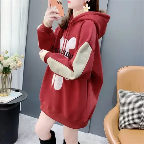 中长款假两件加绒连帽卫衣女2023年新款秋冬宽松洋气减龄外套上衣图片