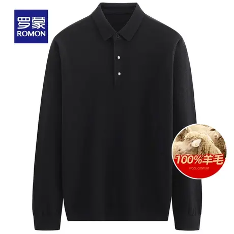 罗蒙男士百搭羊毛衫2023秋冬保暖针织衫中青年时尚打底衫翻领毛衣商品大图