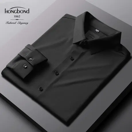 红邦创衣 23秋抗皱免烫衬衫男无痕衬衣黑色衬衣长袖商务修身弹力图片