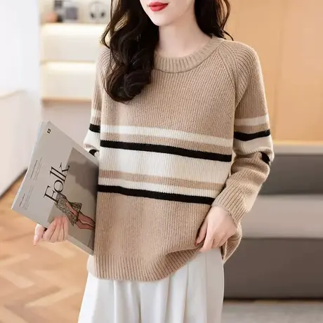 冬季加厚圆领条纹毛衣女款2023新款秋冬爆款内搭打底衫时尚洋气商品大图