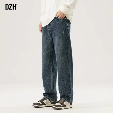 男士蓝色美式牛仔裤男春秋宽松直筒休闲裤子2024新款长裤百搭男裤商品大图