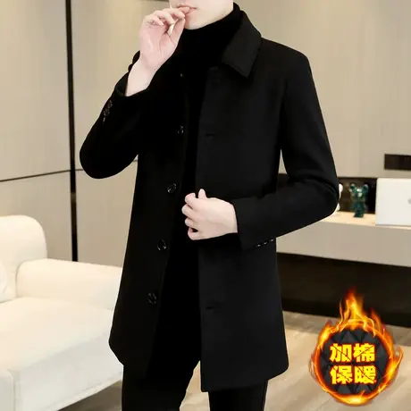 毛呢大衣男士中长款秋冬季加棉加厚高端商务男装羊毛呢子风衣外套商品大图