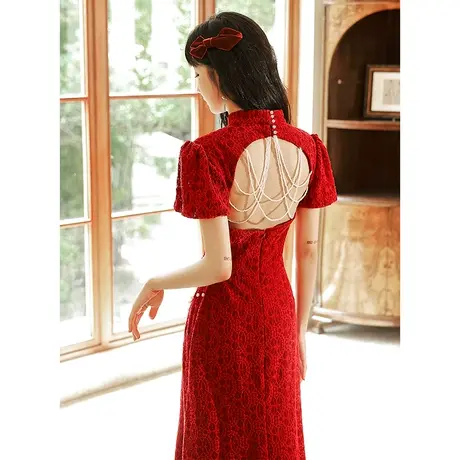 改良旗袍敬酒服新娘女夏季鱼尾小个子高级感中式订婚礼服年轻款秋图片