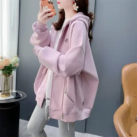 慵懒风休闲连帽纯色卫衣外套女早春2024年新款宽松小个子开衫上衣商品大图