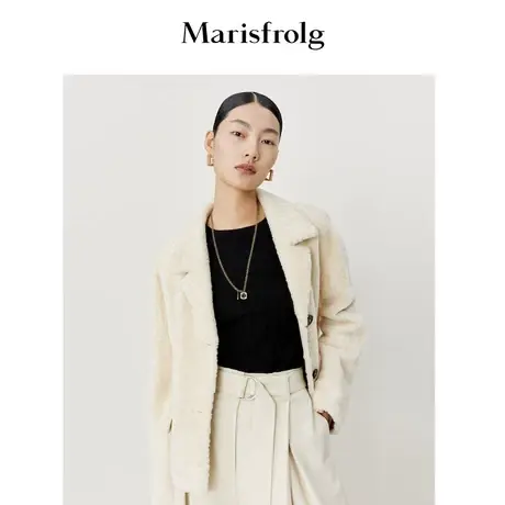 【商场同款】玛丝菲尔春季新款奶白色羊毛皮衣短外套女装图片