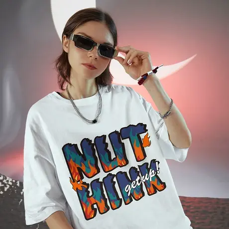 Nuthink欧美高街vibe字母短袖T恤男潮中性风大码宽松oversize半袖商品大图