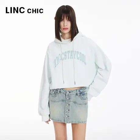 LINCCHIC金羽杰2024年春季新品落肩学院哥特感连帽卫衣女HD158Y商品大图