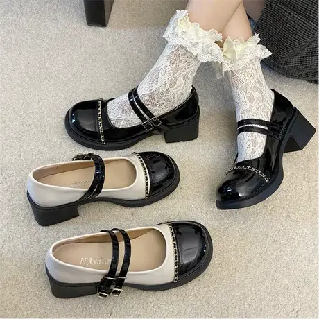 法式玛丽珍鞋子女2024新款春季粗跟高跟鞋配裙子洋气百搭小皮鞋潮图片