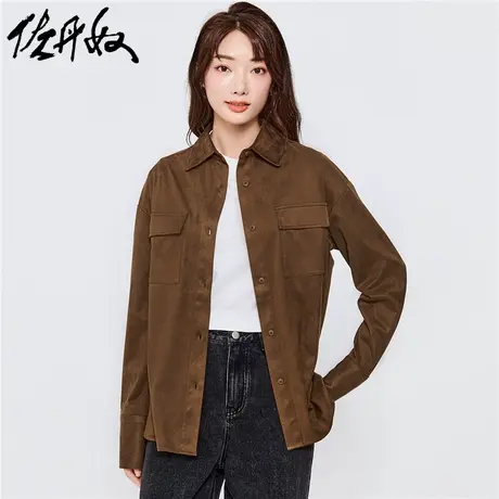 佐丹奴衬衫女装仿麂皮工装口袋长袖休闲衬衫 18342005商品大图