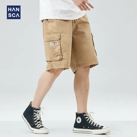 hansca夏季工装短裤男士卡其色潮牌宽松休闲痞帅直筒运动五分裤子商品大图