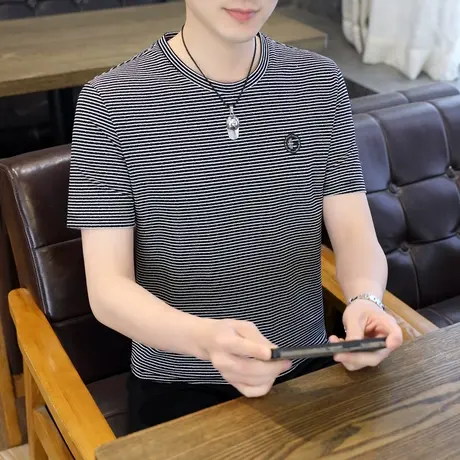 2023夏季新款男士冰丝棉短袖T恤潮流休闲半袖男装初中学生上衣服商品大图