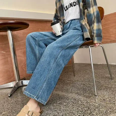 窄版阔腿牛仔裤女春秋季2024年新款高腰垂感复古宽松显瘦直筒裤子商品大图
