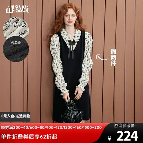【送领结】妖精的口袋假两件衬衫连衣裙女2024春秋新款拼接长袖裙图片