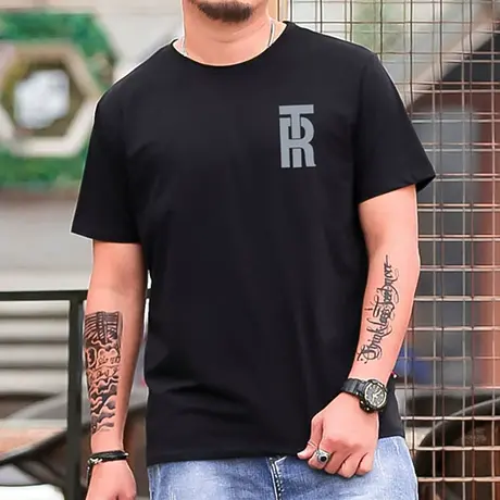 夏季大码t恤男短袖体恤潮流百搭打底衫男士加肥加大纯棉圆领T恤衫商品大图