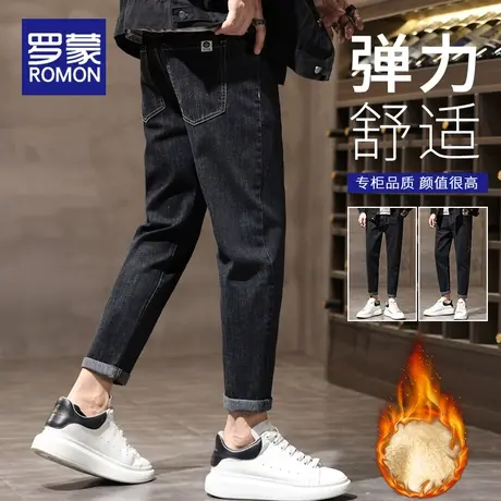 罗蒙秋冬季加绒牛仔裤男2023新款直筒修身加厚保暖男士休闲长裤子商品大图