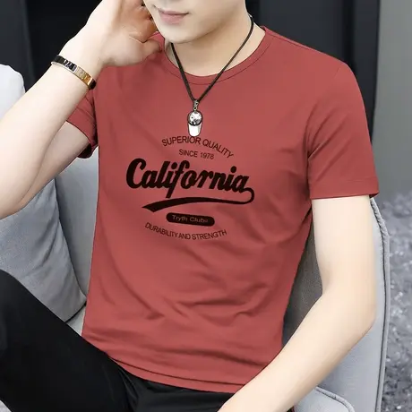 莫代尔圆领短袖t恤男装潮牌潮流夏季半袖速干上衣服冰丝凉感体恤商品大图