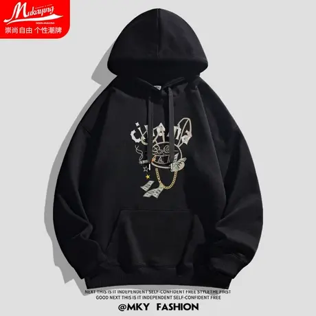 潮酷兔子卫衣男连帽设计感小众涂鸦宽松大码情侣装长袖上衣帽衫潮商品大图