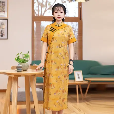 筠雅改良旗袍裙女小个子民国复古新中式优雅气质中长款夏季女装商品大图