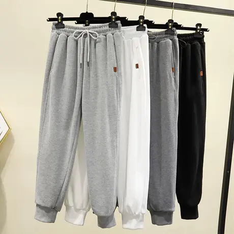 灰色运动裤女宽松束脚春秋2021新款高腰显瘦百搭卫裤休闲哈伦裤子图片