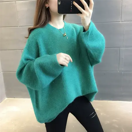 2023秋装学生百搭圆领纯色宽松大码毛衣女装秋冬款加厚套头针织衫图片