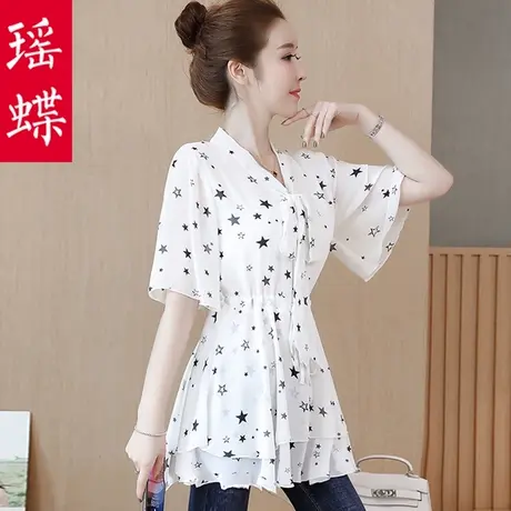 短袖t恤女上衣早秋2023年新款夏季薄款中长款宽松雪纺衫长袖洋气图片