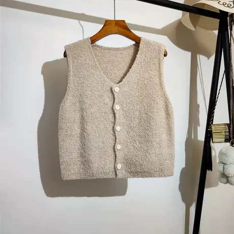 针织马甲开衫女秋冬新款韩系宽松v领叠穿设计感小众毛衣背心外穿商品大图