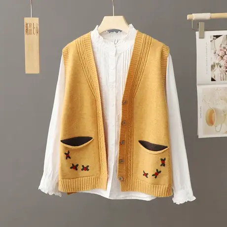 毛衣马甲背心女式外套春秋外搭新款针织开衫韩版宽松外穿马夹上衣商品大图