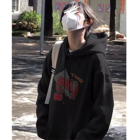 美式复古hiphop潮牌卫衣女春秋薄款oversize慵懒风连帽小个子外套图片