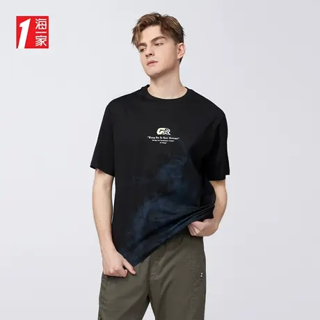 海一家潮流字母短T2023夏季新款时尚印花宽松活力短袖T恤男商品大图