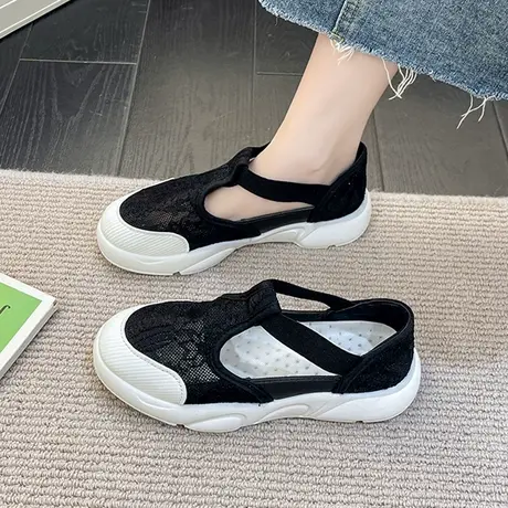运动包头凉鞋女2023年新款夏季网红百搭ins潮蕾丝网面透气小白鞋图片