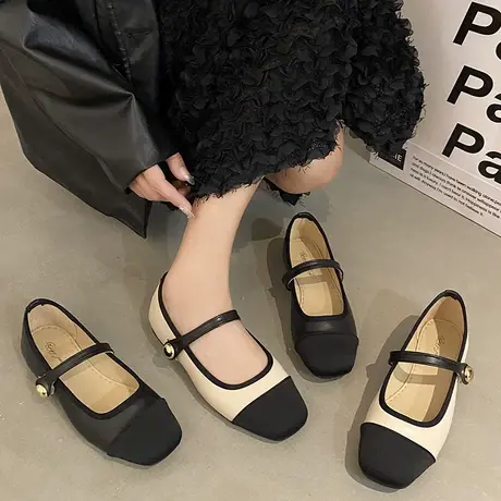 法式气质通勤单鞋女2023秋季新款方头浅口软底韩版舒适配裙低帮鞋图片