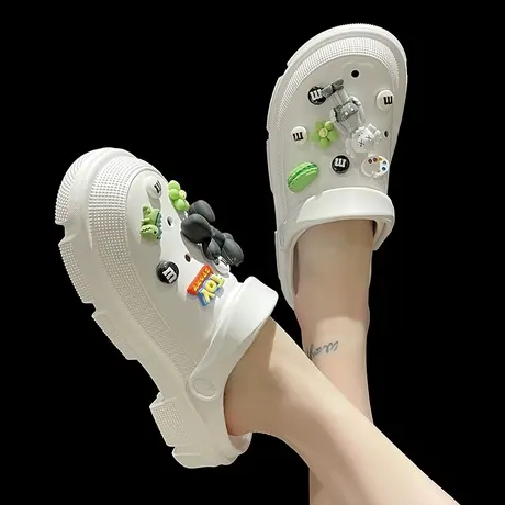 洞洞鞋凉鞋女夏季可爱气球狗玩偶松糕防滑厚底时尚外穿包头半拖鞋商品大图