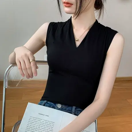 深V领打底衫女装2023春季新款修身性感洋气西装内搭背心无袖T恤商品大图