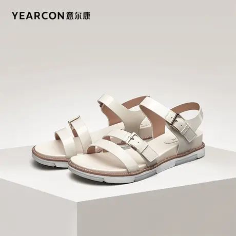 意尔康女鞋夏季法式女士平底凉鞋外穿简约一字式扣带气质配裙子图片