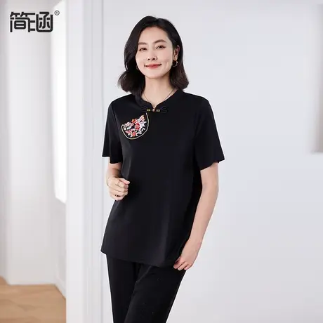 简涵大码女装2024夏季新款国风短袖上衣胖MM加肥加大新中式T恤商品大图