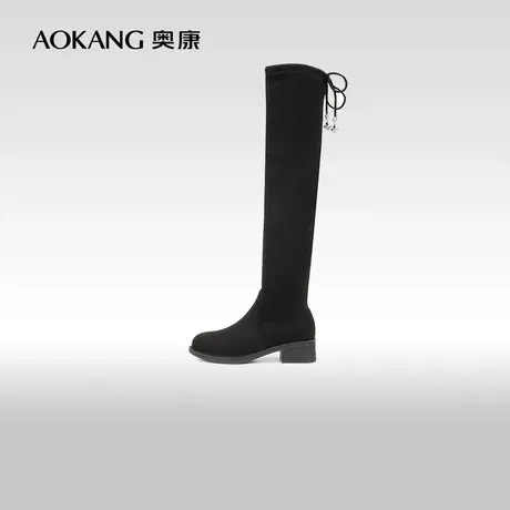 【门店发货】奥康女鞋 冬季新款简约时尚过膝弹力袜靴长筒靴图片