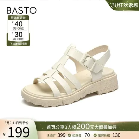 百思图夏季商场同款复古罗马鞋露趾厚底女凉鞋TLW06BL2图片