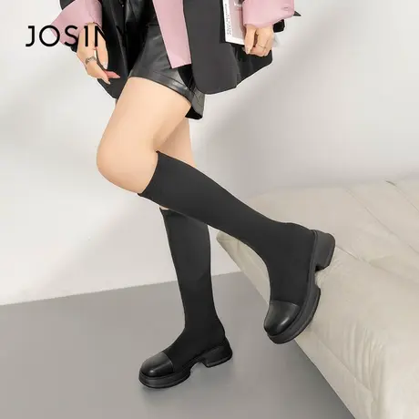 卓诗尼长筒靴女2023秋冬季新款不过膝高筒靴骑士厚底小个子长靴商品大图