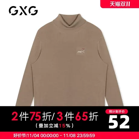 【特价】GXG男装 秋季卡其色高领毛衣刺绣针织衫潮GY110635G图片