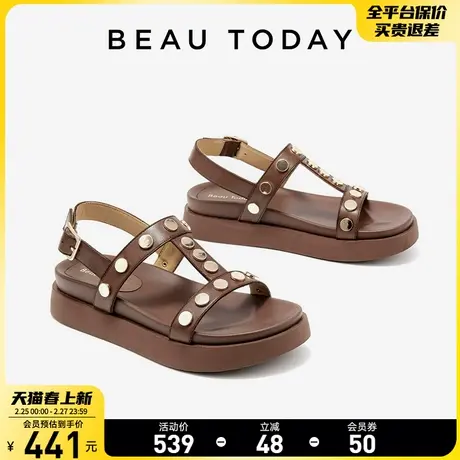 BeauToday罗马凉鞋女夏季2024新款BT厚底凉鞋女真皮一字带凉鞋女图片
